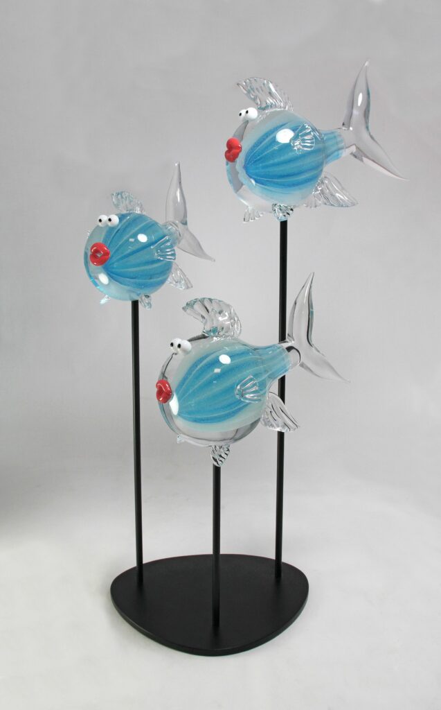Grand tryptique poissons bleus luminescents