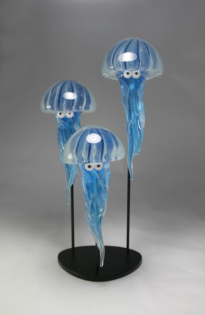 Triptyque méduses bleues luminescentes