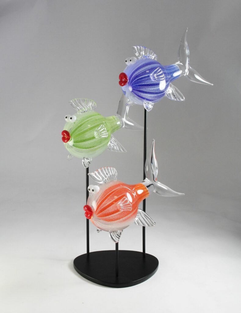 Triptyque poissons multicolores luminescents