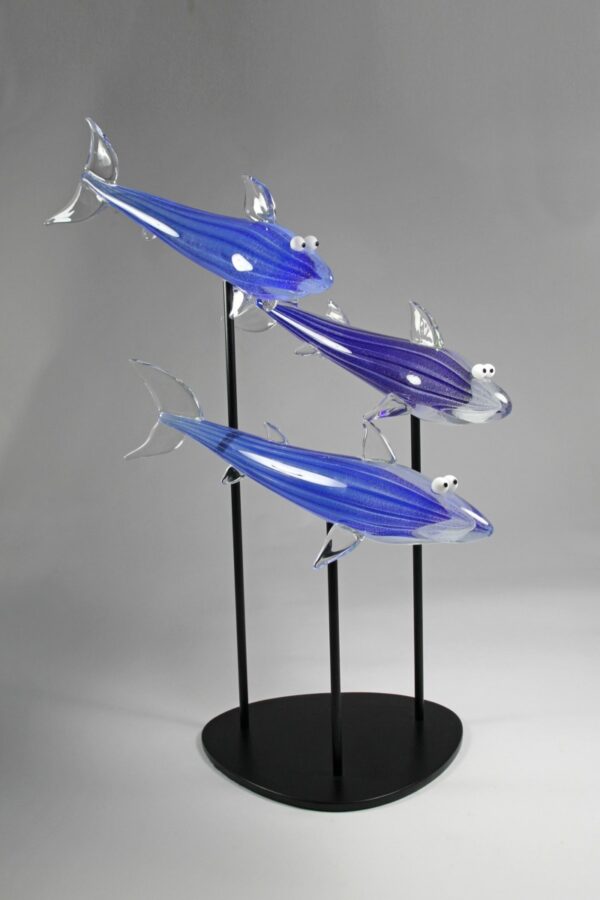 Grand triptyque requins bleus luminescents Grand triptyque requins bleus luminescents