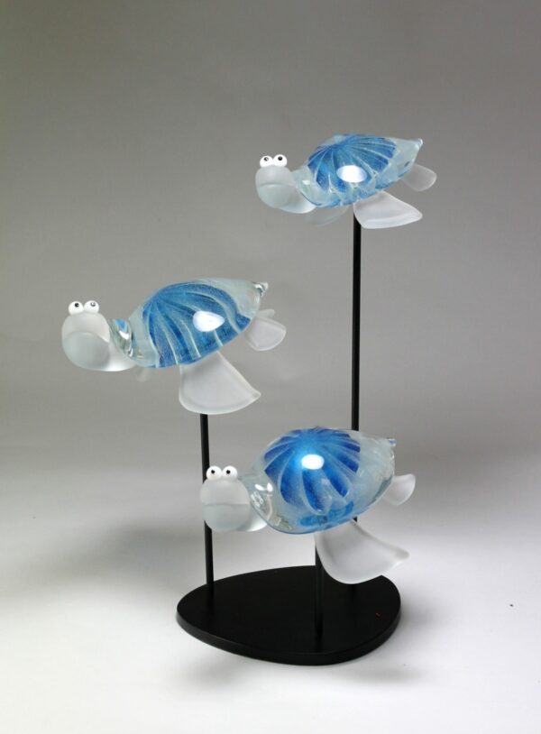 Triptyque tortues bleues luminescentes Triptyque tortues bleues luminescentes