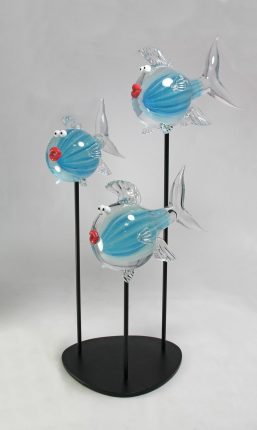 Grand tryptique poissons bleus luminescents
