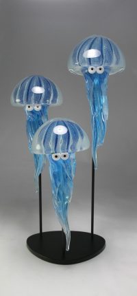 Triptyque méduses bleues luminescentes